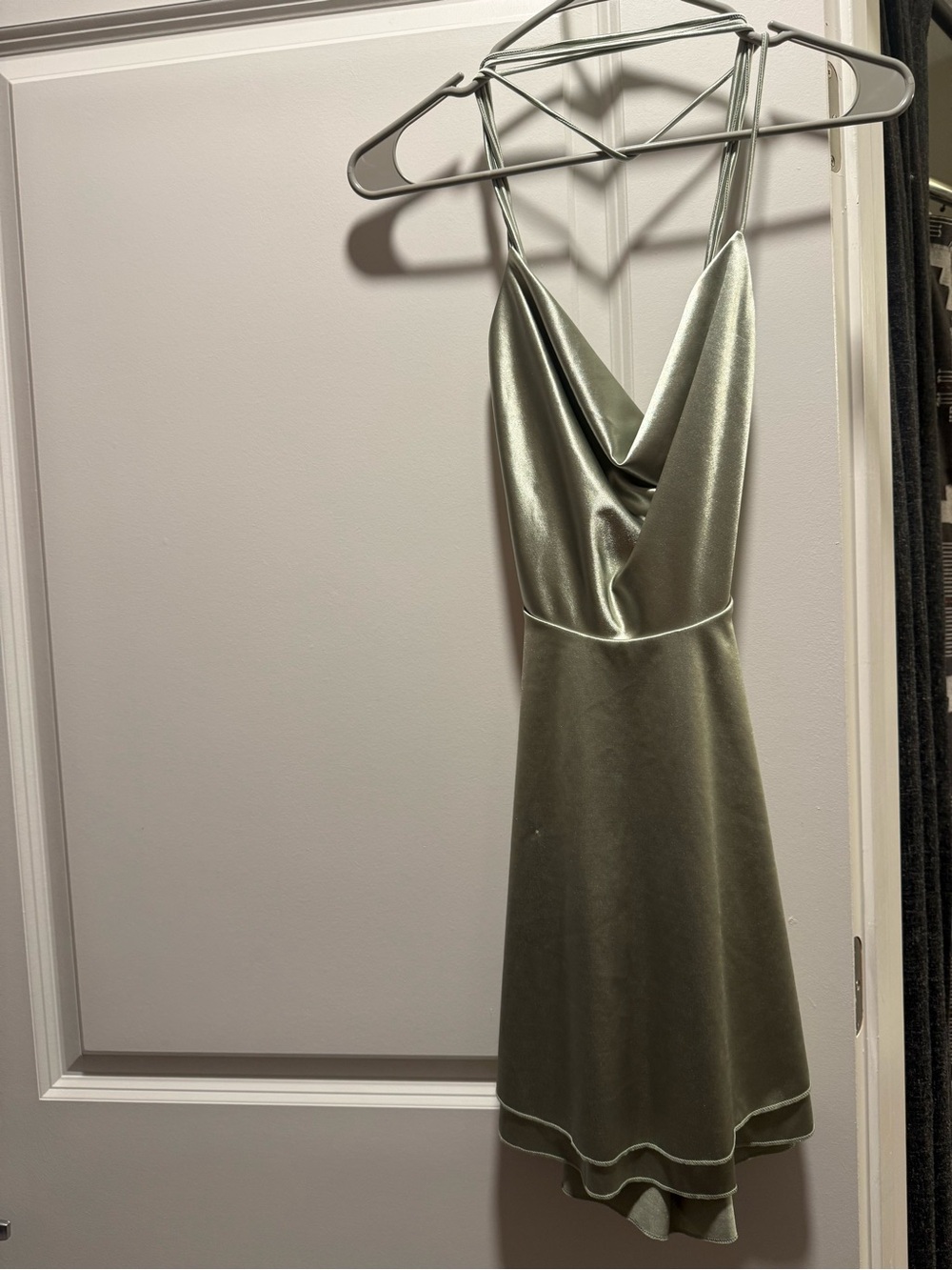 SHEIN Satin Cowl Neck Mini Dress in Sage Green